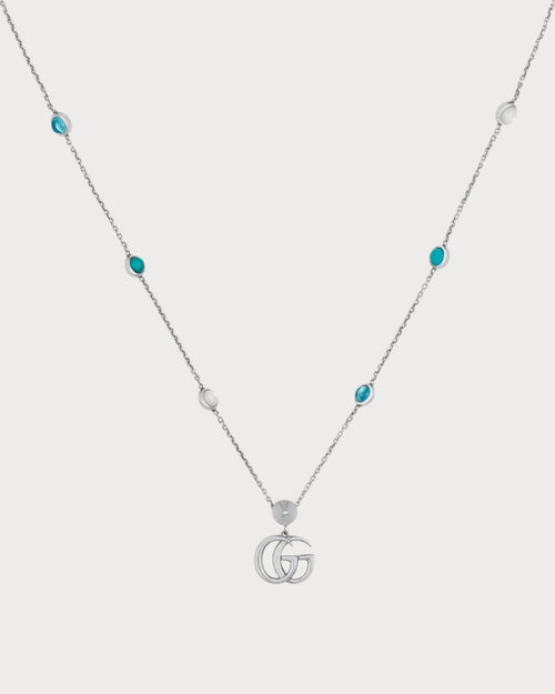 GUCCI Double G Mother of Pearl Necklace Silver Green | 古驰 颈链 (银色/绿色) - LONDONKELLY 英国名牌代购