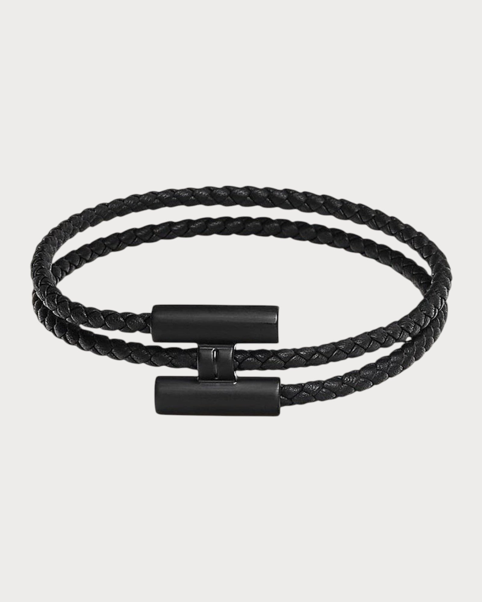 HERMES Men's Tournis Tresse bracelet Swift Leather(So Black