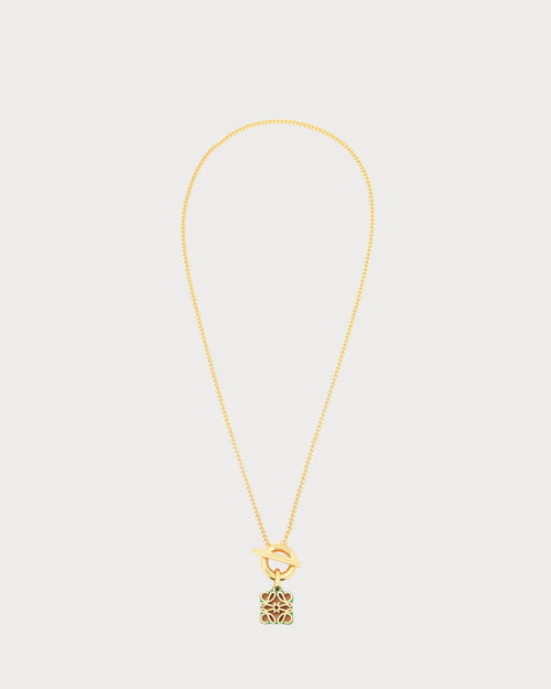 LOEWE Anagram Pendant in Sterling Silver and Enamel | 罗意威 颈链 (金色/绿色) - LondonKelly 英国名牌代购