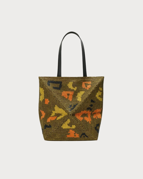 LOEWE Large Puzzle Fold Tote in Raffia and Calfskin | 罗意威 草编袋 (深绿色) - LondonKelly 英国名牌代购