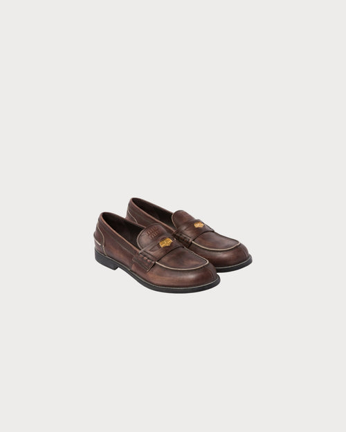 MIU MIU Vintage - Effect Leather Penny Loafers | 缪缪 乐福鞋 (啡色) - LondonKelly 英国名牌代购