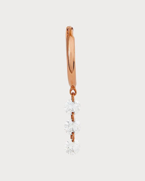 PERSEE Rose Gold and Diamond 3 - Stone Single Hoop Earring | 玫瑰金钻石三颗石单圈耳环 (玫瑰金款) - LondonKelly 英国名牌代购