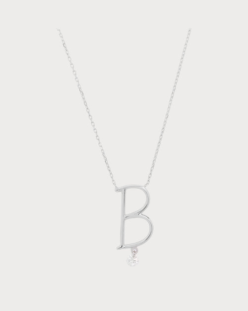 PERSEE White Gold and Diamond Alphabet B Necklace | 白金鑽石字母頸鏈 (白金款) - LondonKelly 英國名牌代購