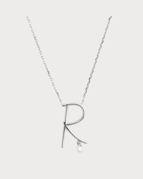 PERSEE White Gold and Diamond Alphabet R Necklace | 白金鑽石字母項鍊 (白金) - LondonKelly 英國名牌代購