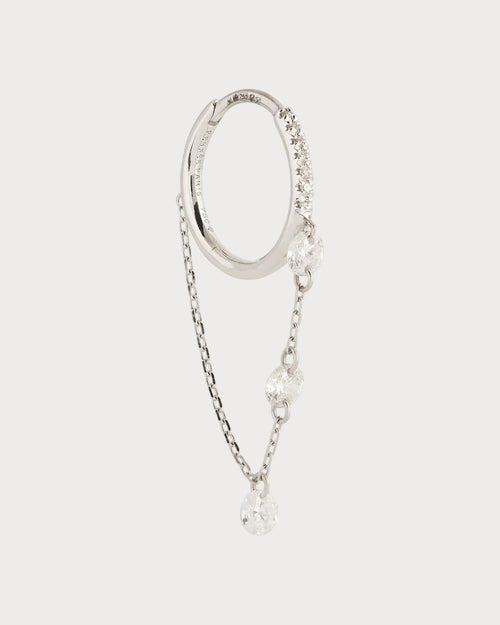 PERSEE White Gold and Diamond Drop Huggie Single Earring | 白金鑽石垂墜單扣耳環 (白金款) - LondonKelly 英國名牌代購