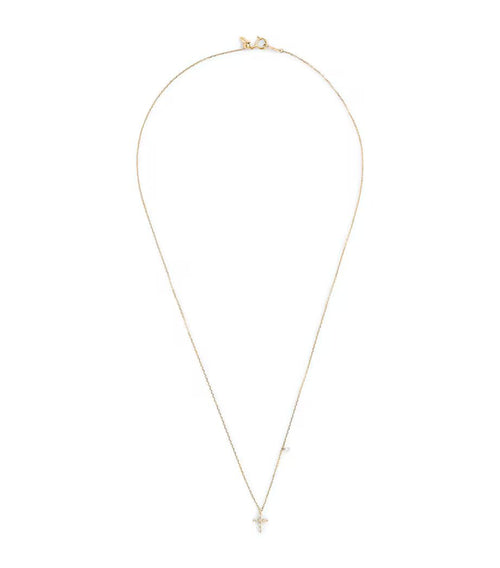 PERSEE Yellow Gold and Diamond Symbols Cross Necklace | 黃金鑽石符號十字架項鍊 (黃金色) - LondonKelly 英國名牌代購