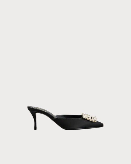 ROGER VIVIERE Efflorescence Mules in Satin | RV 緞面穆勒鞋 (黑色) - LondonKelly 英國名牌代購