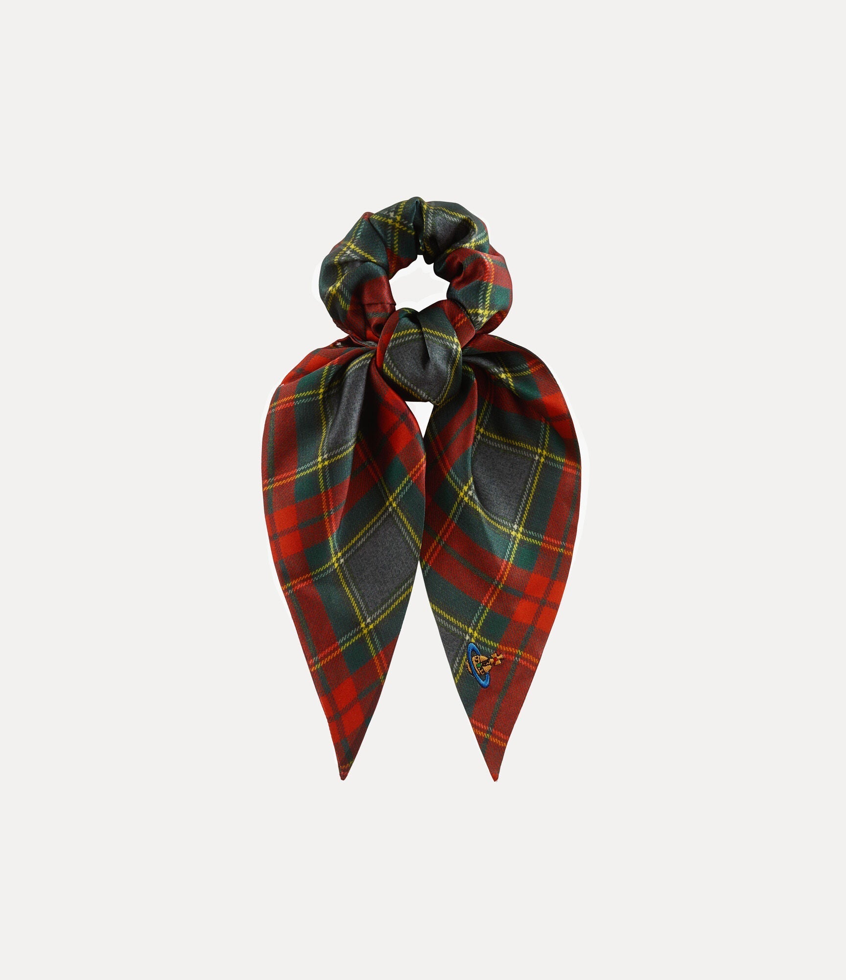 西太后 Logo-Embroidered Tartan Scrunchie 絲質(紅色) | LONDONKELLY