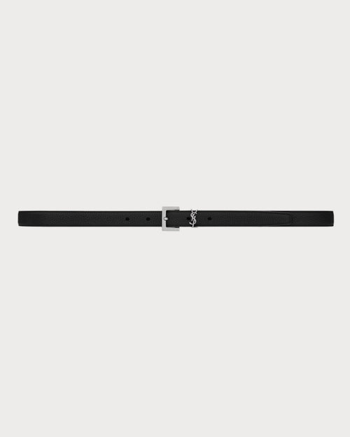 YSL SAINT LAURENT Cassandre Thin Belt With Square Buckle In Grained Leather | 圣罗兰 皮带 (2CM/黑色) - LONDONKELLY 英国名牌代购