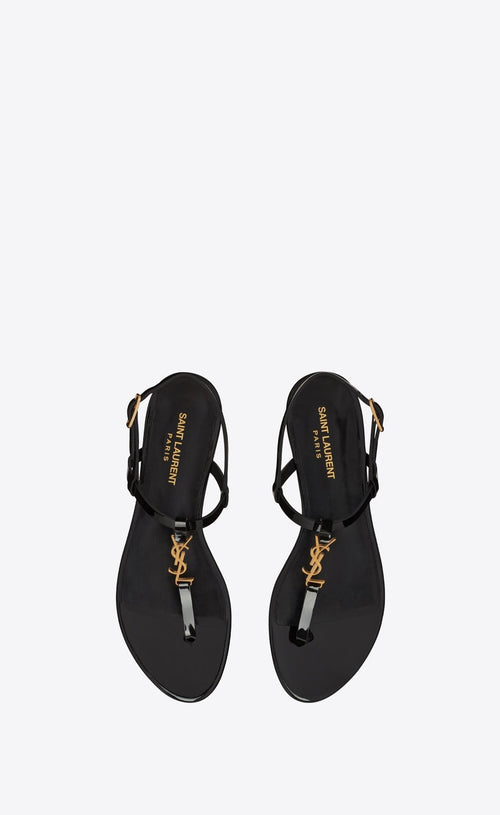 YSL SAINT LAURENT Patent Leather Cassandra Sandals | 聖羅蘭 涼鞋 (黑色) - LondonKelly 英國名牌代購