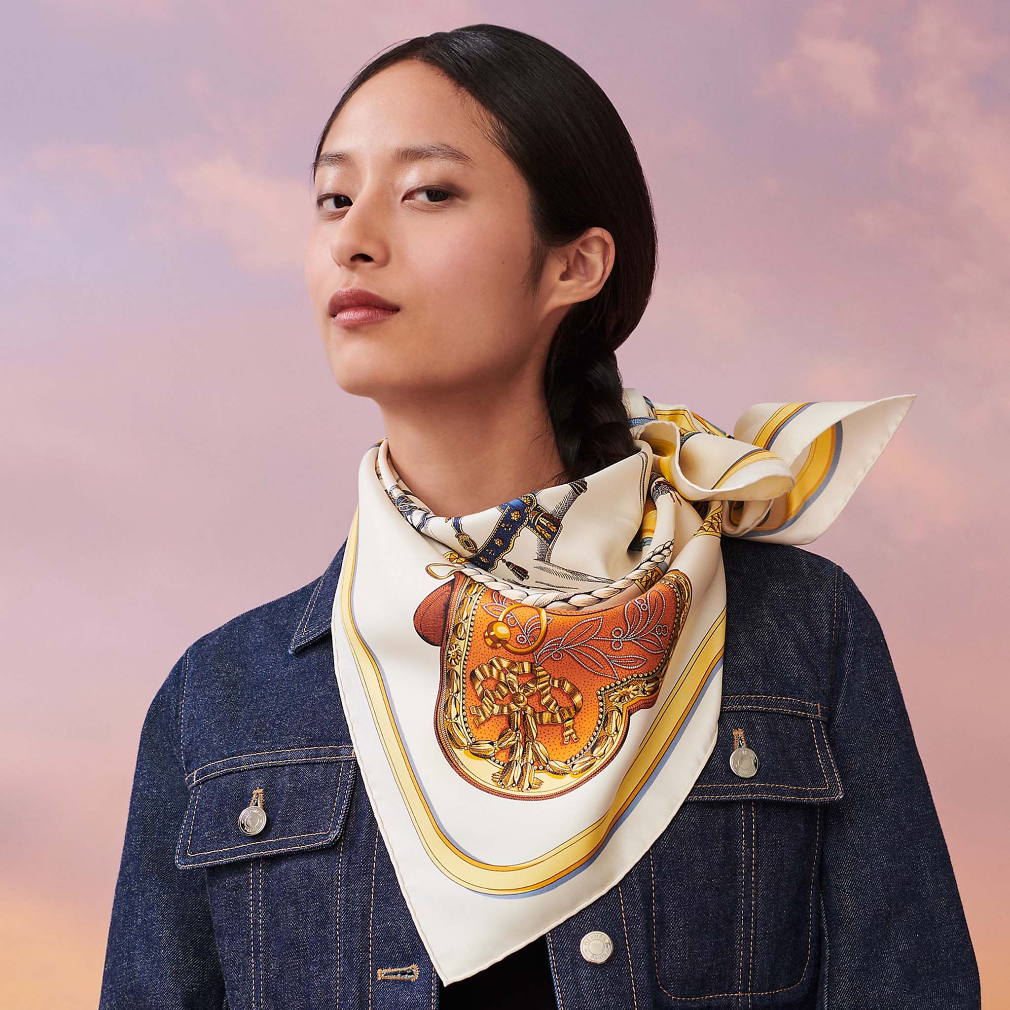 HERMES Grand Apparat Forever Scarf Silk(Beige) | LONDONKELLY