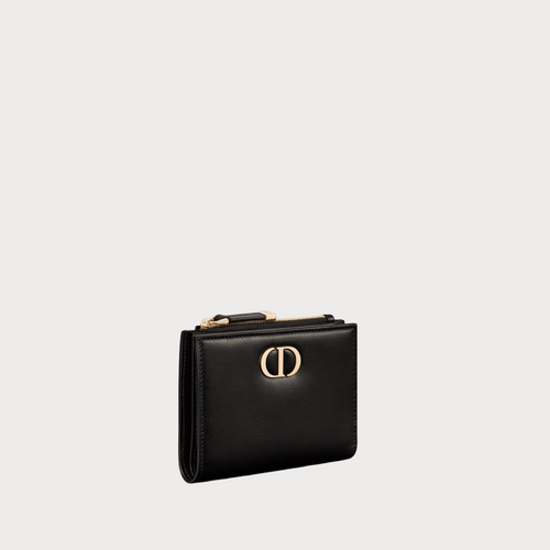 CHRISTIAN DIOR 30 Montaigne Dahlia Wallet Smooth Calfskin(Black)
