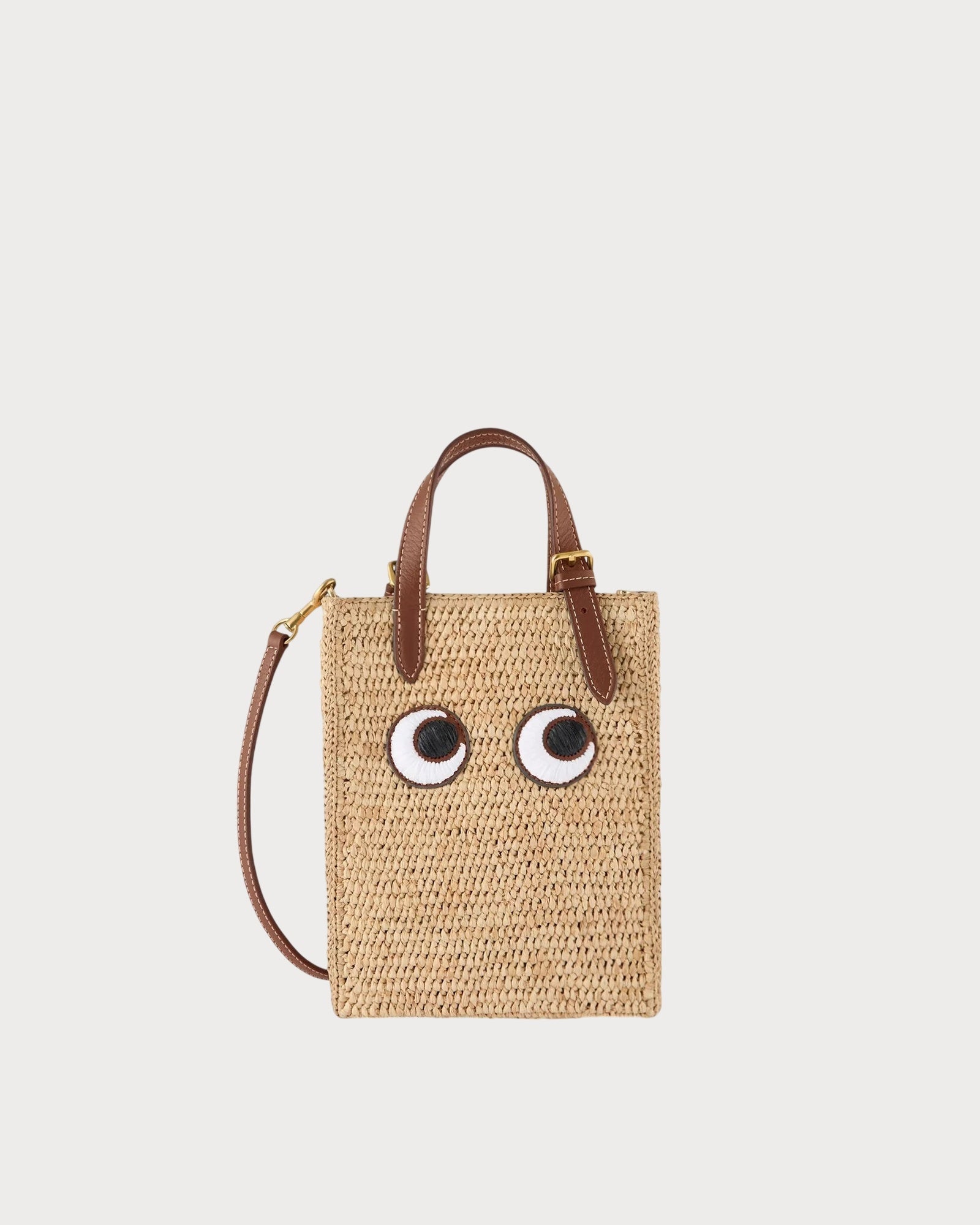 ANYA HINDMARCH N/S Raffia Eyes Cross-body Tote(Mini/Brown