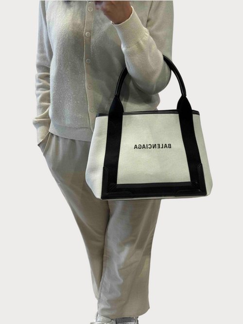 BALENCIAGA Navy Cabas Tote Bag(Small/Natural)