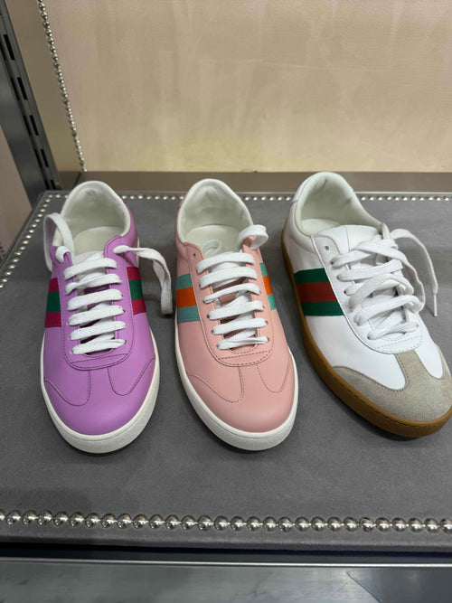 GUCCI Leather Sneaker with Web(3 Colors)