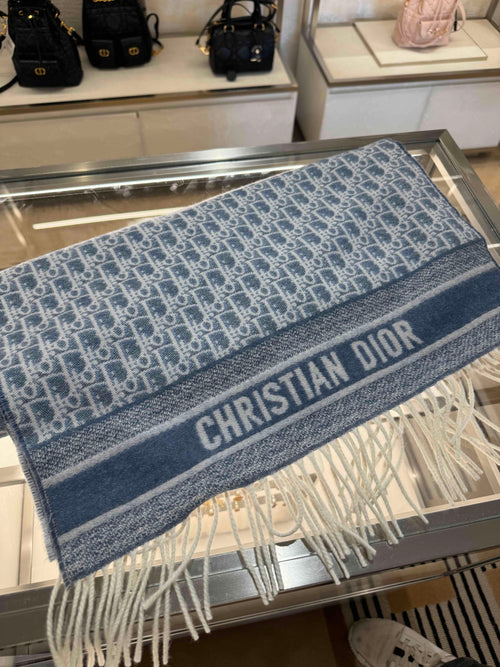 CHRISTIAN DIOR Dior Oblique Cashmere Scarf(Blue)