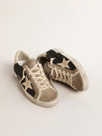 GOLDEN GOOSE Super-Star in black glitter with cream star and suede inserts | 黃金鵝 Super-Star 黑色亮片款，搭配米色星星與麂皮拼接（黑色）