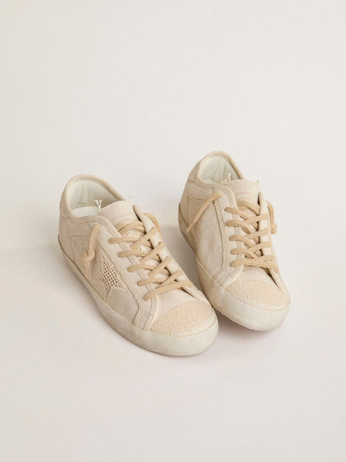 GOLDEN GOOSE Super-Star in canvas with embroidery and perforated mesh star | 黃金鵝 Super-Star 帆布款，搭配刺繡與鏤空網布星星（米色）