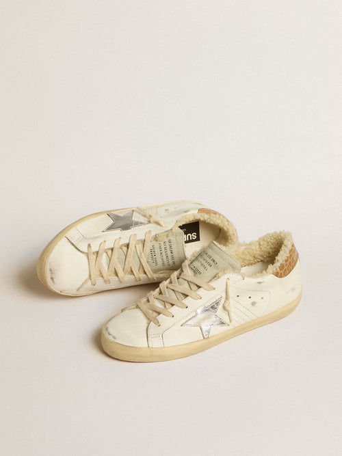GOLDEN GOOSE Super-Star with silver leather star and crocodile-print leather heel tab | 黃金鵝 Super-Star 搭配銀色皮革星星與鱷魚紋皮革後跟標籤（白色）