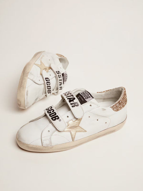 GOLDEN GOOSE Women's Old School with gold star in laminated leather | 黃金鵝 女款 Old School 搭配鍍膜皮革金色星星（白色）