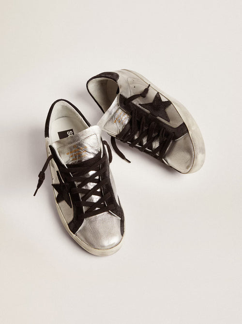 GOLDEN GOOSE Women's Super-Star in silver leather with contrasting inserts