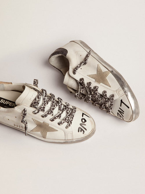 GOLDEN GOOSE Women's Super-Star in white leather with gray suede star | 金鵝 女款 Super-Star 白色皮革搭配灰色麂皮星星（白色）