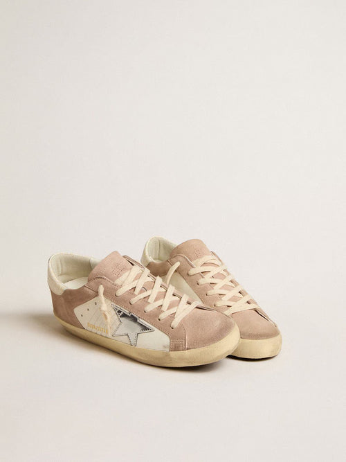 GOLDEN GOOSE Women’s Super-Star sneakers in pink suede with silver metallic leather star | 黃金鵝 女款 Super-Star 粉色麂皮球鞋，搭配銀色金屬皮革星星（粉色與米色）