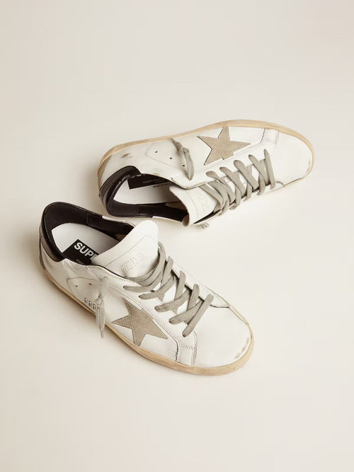 GOLDEN GOOSE Women's Super-Star with black heel tab and metal stud lettering | 黃金鵝 女款 Super-Star 搭配黑色後跟標籤與金屬鉚釘字母（白色）