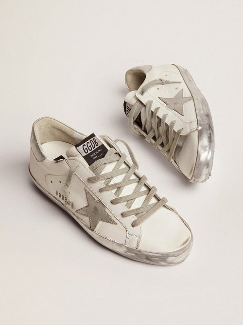 GOLDEN GOOSE Women's Super-Star with silver sparkle foxing and metal stud lettering | 黃金鵝 女款 Super-Star 搭配銀色閃亮鞋邊與金屬鉚釘字母（白色）