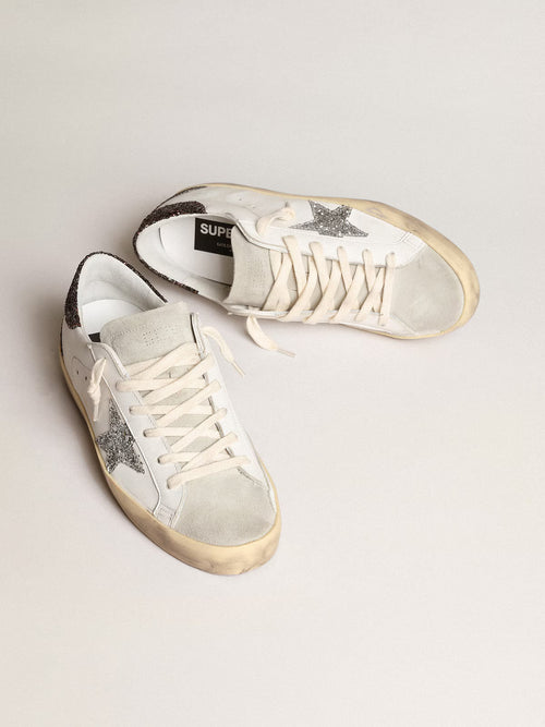GOLDEN GOOSE Women's Super-Star with silver star and brown glitter heel tab | 黃金鵝 女款 Super-Star 搭配銀色星星與棕色亮片後跟標籤（白色）