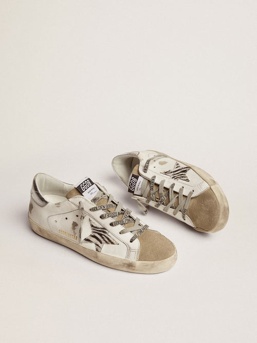 GOLDEN GOOSE Women's Super-Star with zebra print pony skin star | | 黃金鵝 女款 Super-Star 搭配斑馬紋小馬皮星星（白色）