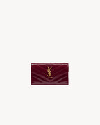 YSL SAINT LAURENT Cassandre Matelassé Fragments Flap Card Case in Patent Leather | CASSANDRE MATELASSÉ FRAGMENTS Flap Card Holder, Patent Leather (Dark Red)