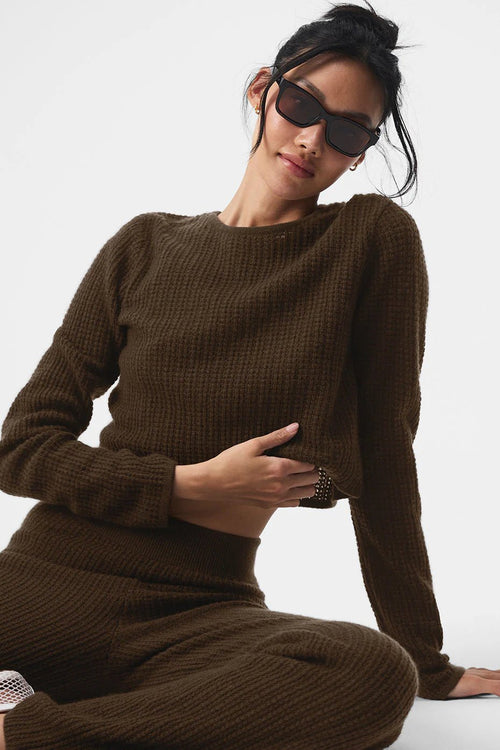 ALO YOGA Cashmere Plush Waffle Cropped Long Sleeve | 羊絨絨毛格紋短版長袖上衣 (多色) - LondonKelly 英國名牌代購