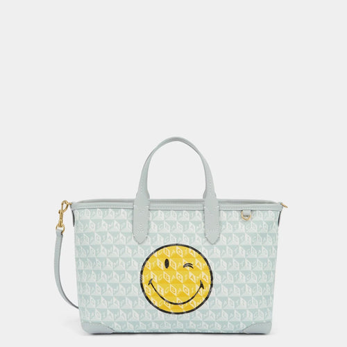 ANYA HINDMARCH I Am A Plastic Bag XS Wink Zipped Cross - body Tote | 安雅·希德瑪芝 I Am A Plastic Bag XS Wink 拉鍊斜背托特包（霜白色） - LondonKelly 英國名牌代購