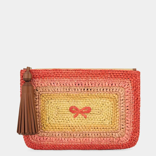 ANYA HINDMARCH Raffia Tassel Bow Clutch | 安雅·希德瑪芝 草編流蘇蝴蝶結手拿包（橙色／多色） - LondonKelly 英國名牌代購