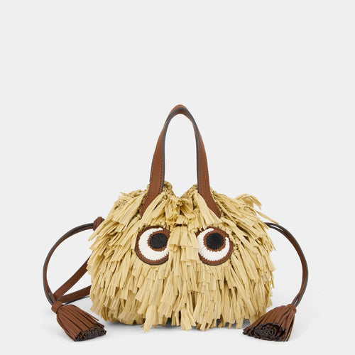 ANYA HINDMARCH Shag Raffia Eyes Small Drawstring Cross - body Tote | 安雅·希德瑪芝 Shag 草編眼睛小型束口斜背托特包（天然色） - LondonKelly 英國名牌代購