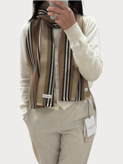 BURBERRY Icon Stripe Wool Cashmere Scarf(Taupe Brown) - LONDONKELLY 英國名牌代購