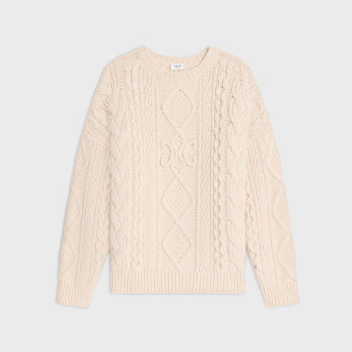 CELINE Crew Neck Sweater in Aran Cashmere and Wool | 賽琳 阿蘭花紋羊絨羊毛圓領毛衣（米白色） - LondonKelly 英國名牌代購