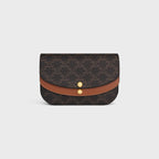CELINE Duo Wallet On Strap In Triomphe Canvas And Calfskin | 賽琳 銀包運肩帶 (啡色) - LondonKelly 英國名牌代購