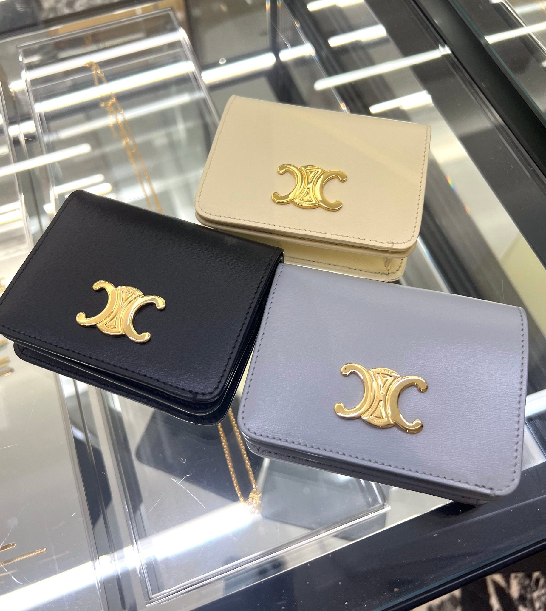 CELINE Triomphe Compact Wallet Shiny Calfskin(4 Colors