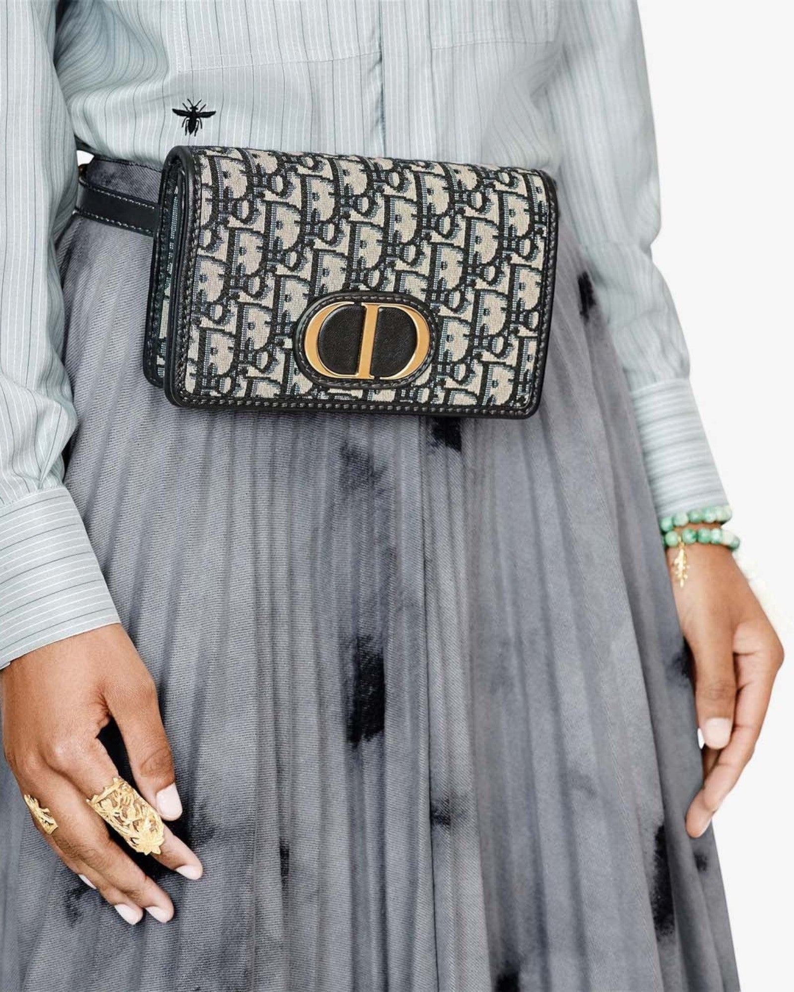 CHRISTIAN DIOR 2-In-1 30 Montaigne Pouch Oblique Jacquard(Blue