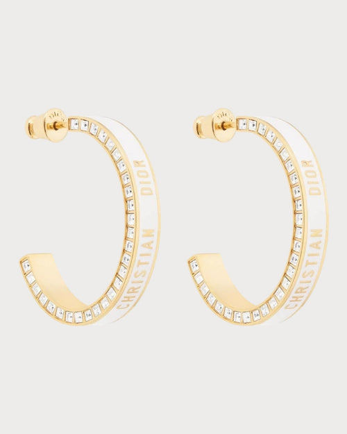 CHRISTIAN DIOR Large Dior Night Code Hoop Earrings Gold - Finish Metal, White Crystals | 迪奥 耳环 (多色) - LONDONKELLY 英国名牌代购