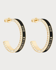 CHRISTIAN DIOR Large Dior Night Code Hoop Earrings Gold - Finish Metal, White Crystals | 迪奥 耳环 (多色) - LONDONKELLY 英国名牌代购