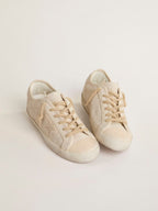 GOLDEN GOOSE Super - Star in canvas with embroidery and perforated mesh star | 黃金鵝 Super - Star 帆布款，搭配刺繡與鏤空網布星星（米色） - LondonKelly 英國名牌代購