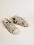 GOLDEN GOOSE Super - Star in nubuck with Swarovski crystals and ice - gray suede star | 黃金鵝 Super - Star 磨砂皮款，搭配施華洛世奇水晶與冰灰色麂皮星星（白色） - LondonKelly 英國名牌代購