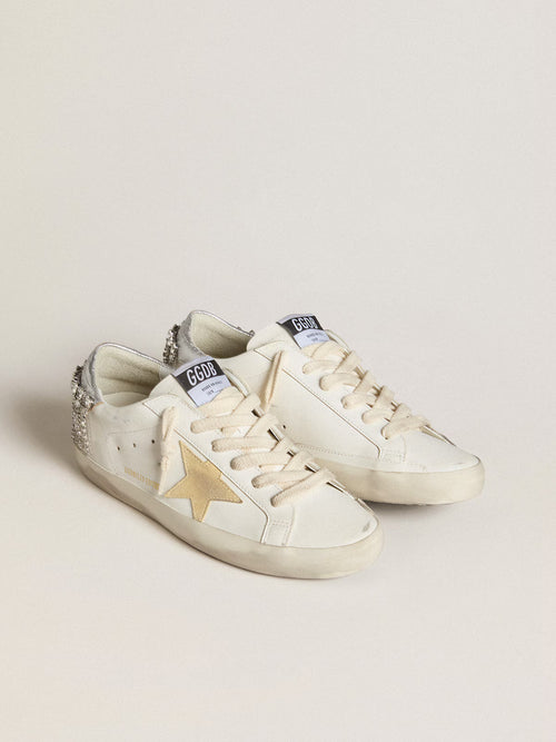 GOLDEN GOOSE Super - Star LTD with suede star and leather heel tab with crystals | 黃金鵝 Super - Star LTD 搭配麂皮星星與施華洛世奇水晶皮革後跟標籤（白色） - LondonKelly 英國名牌代購