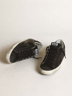 GOLDEN GOOSE Women's Super - Star in black nappa with black star and glitter heel tab | 黃金鵝 女款 Super - Star 黑色納帕皮革款，搭配黑色星星與亮片後跟標籤（黑色） - LondonKelly 英國名牌代購