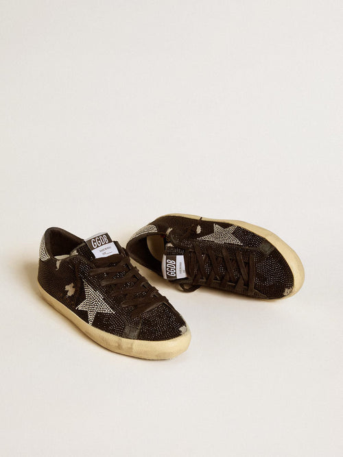 GOLDEN GOOSE Women's Super - Star in suede and Swarovski crystals with silver star | 黃金鵝 女款 Super - Star 麂皮搭配施華洛世奇水晶款，搭配銀色星星（黑色） - LondonKelly 英國名牌代購