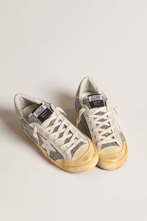 GOLDEN GOOSE Women’s Super - Star LAB with white star and Swarovski glitter upper | 黃金鵝 女款 Super - Star LAB 搭配白色星星與施華洛世奇亮片鞋面（銀色） - LondonKelly 英國名牌代購