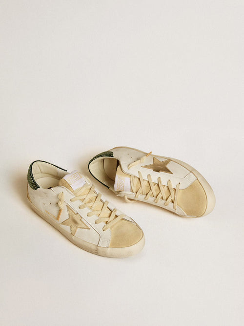 GOLDEN GOOSE Women’s Super - Star LTD with leather star and Swarovski crystal heel tab | 黃金鵝 女款 Super - Star LTD 搭配皮革星星與施華洛世奇水晶後跟標籤（白色） - LondonKelly 英國名牌代購